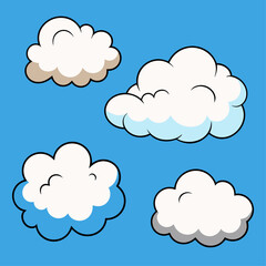 There are cartoon clouds on a blue background in this image