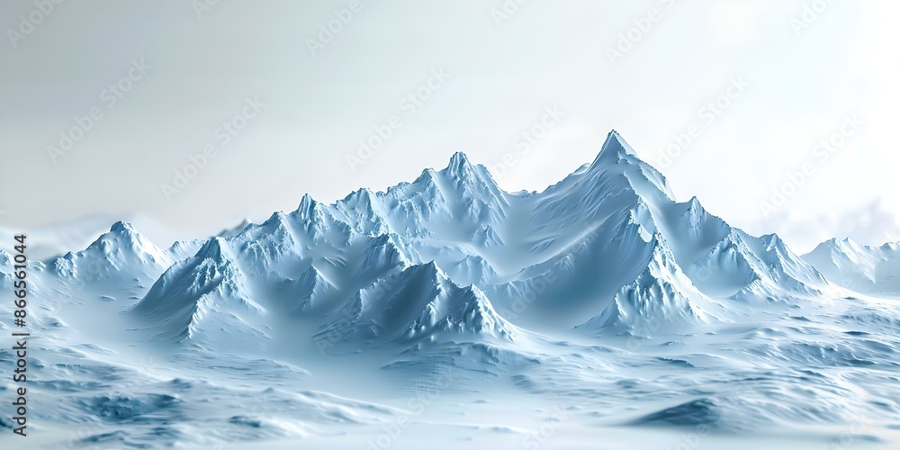 Poster 3d model of snowy alps mountain range generated from lidar scan on white background. concept 3d mode