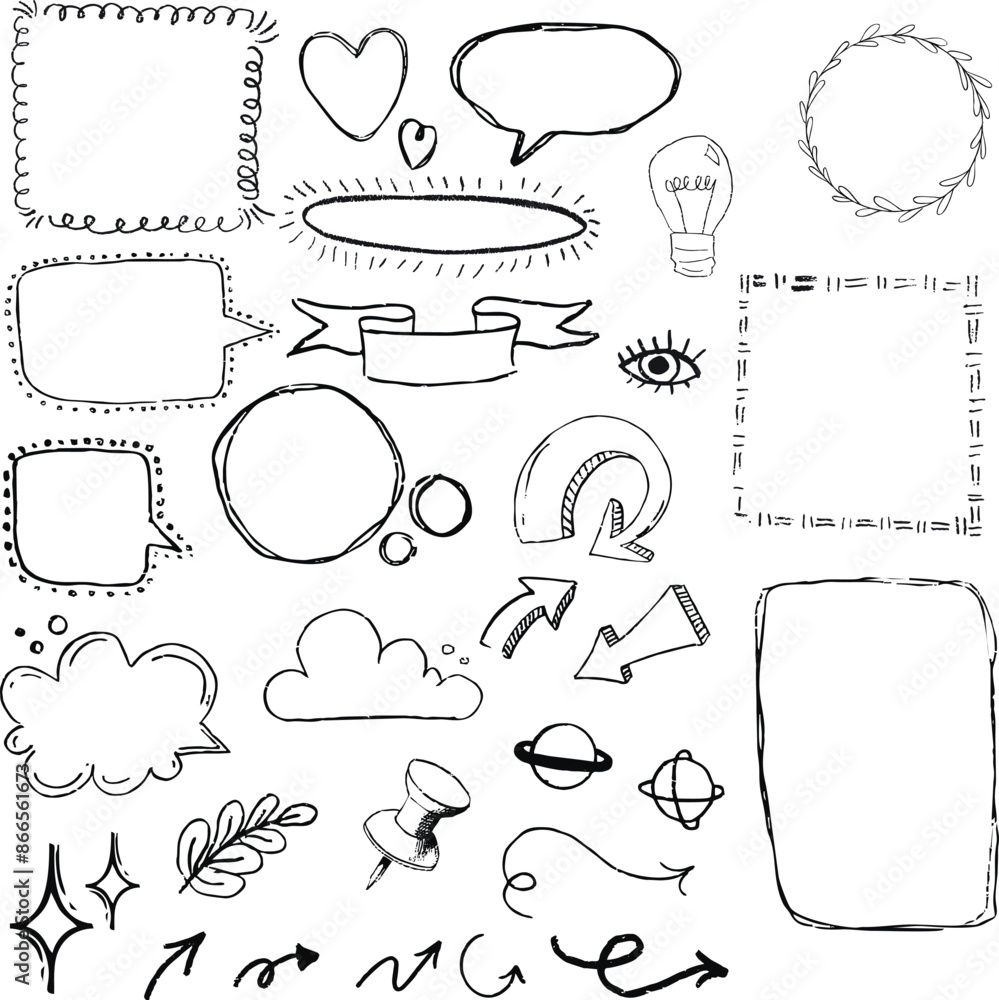 Fototapete a set of doodle frames and elements for text design. vector illustration