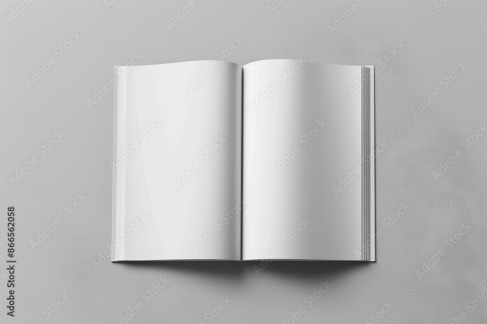 Poster a4 magazine mockup on a gray table with a blank page or notecard on solid background. use this mocku