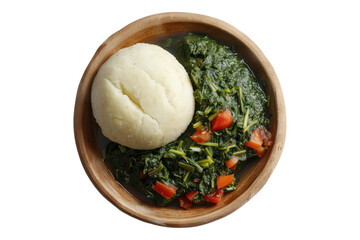 Authentic ugali with sukuma wiki isolated on transparent background