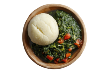 Authentic ugali with sukuma wiki isolated on transparent background