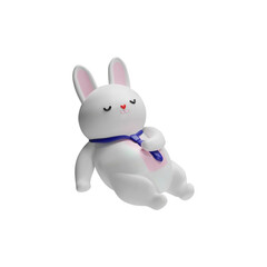 Lovely little rabbit sleeping 3D vector icon, cute realistic white bunny with blue tie, hare animal pet Easter symbol