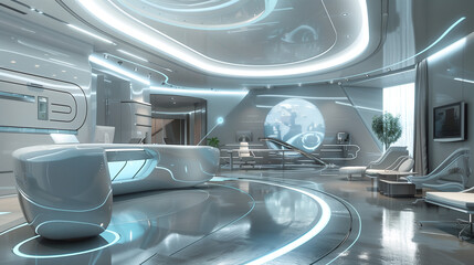 modern office futuristic interior design, office interior 
architecture design concept, office background 