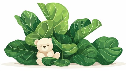 Teddy Bear Among Large Green Leaves