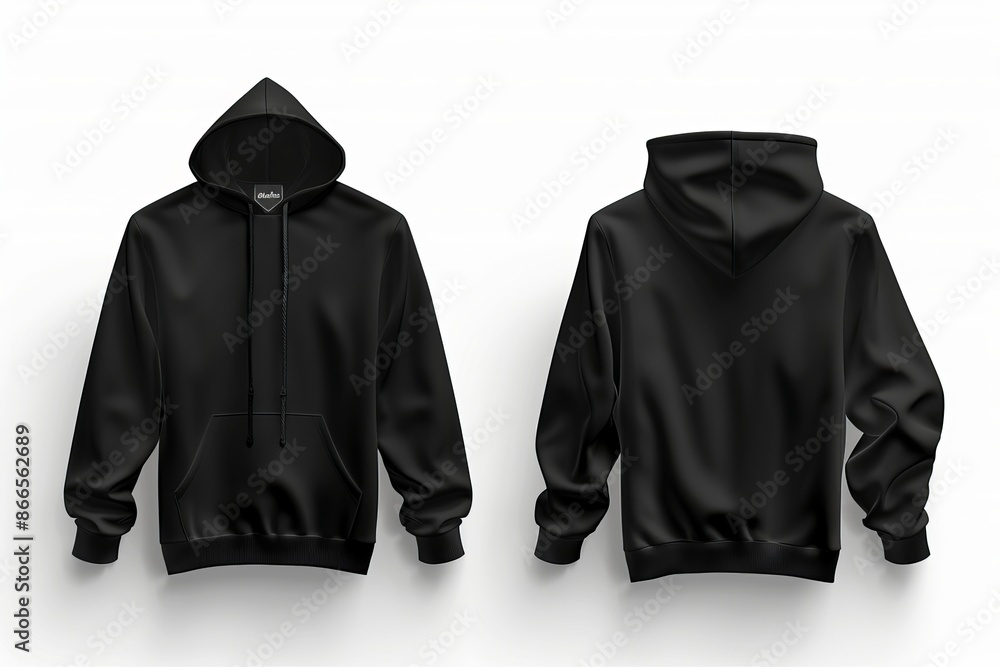 Wall mural Graphite black male hooded sweatshirt, long sleeve, isolated on white background for your design mockups.