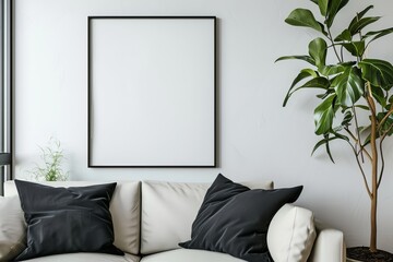An empty artwork frame mockup on a white wall.