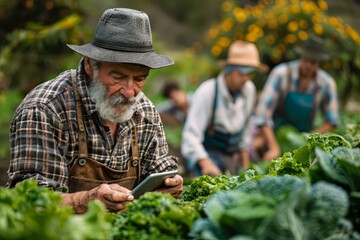 Senior Farmer Using Tablet in Garden