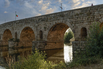 Ancient Roman Bridge Over Guadiana River in Merida, Spain