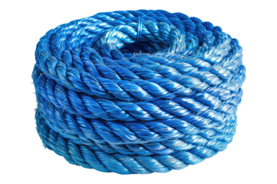 Blue rope roll isolated on transparent background