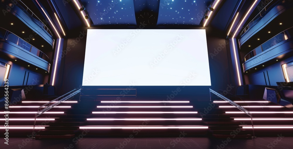 Poster designed an empty stage for a mockup and corporate identity display. platform elements in the hall. 