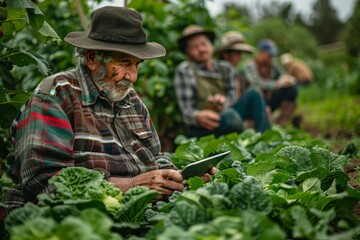 Senior Farmer Using Tablet in Garden