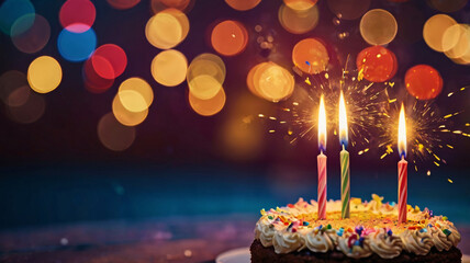 birthday party background with cupcakes and balloons with colorful ribbons