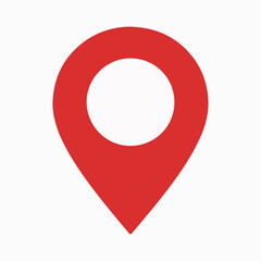 A red location pin icon, commonly used in maps and navigation applications. The pin is designed with a triangular shape pointing downwards, and it has a circular hole in the top center.