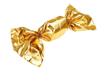 Candy in gold wrapper isolated on transparent background