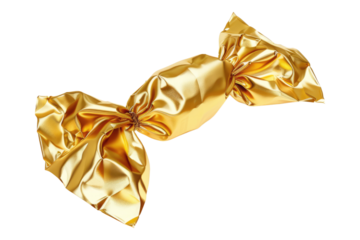 Candy in gold wrapper isolated on transparent background