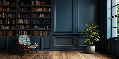 Room interior with bookshelf. Concept Cozy Reading Nook, Organized Book Collection, Decorative Bookshelves, Stylish Home Library, Modern Room Design