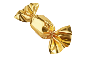 Candy in gold wrapper isolated on transparent background