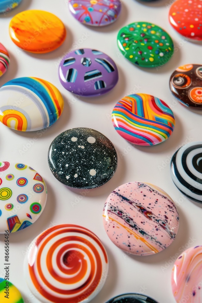 Poster a collection of colorful buttons with various patterns and designs