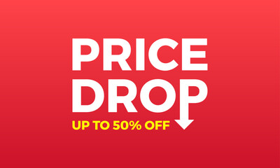 Price drop sale logo banner. Red and yellow
