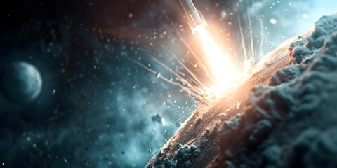 Close Call Rocket's Dramatic Space Rescue from Exploding Planet amid Cosmic Background. Concept Sci-fi Adventure, Space Rescue, Explosion, Drama, Cosmic Background