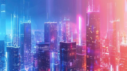 Obraz premium colorful futuristic city background. modern city and skyscrapers with neon futuristic technology background, virtual reality 