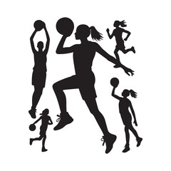 Black silhouettes of a basketball player on a white background, Basketball Silhouette Vector Image and Illustration