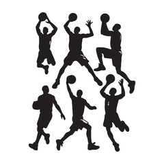 Black silhouettes of a basketball player on a white background, Basketball Silhouette Vector Image and Illustration