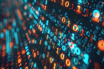 Obraz premium Binary Code Displaying Data Stream on Digital Screen