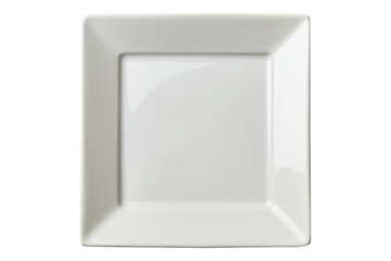 Empty white square plate isolated on transparent background