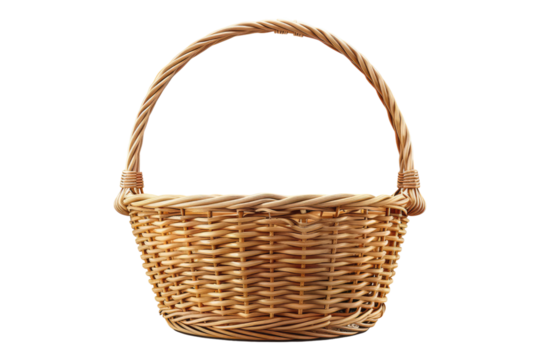 Empty wicker basket isolated on transparent background