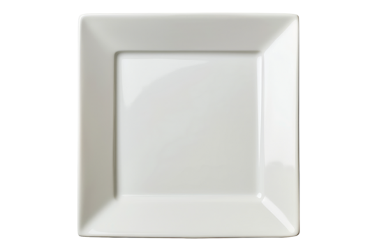 Empty white square plate isolated on transparent background