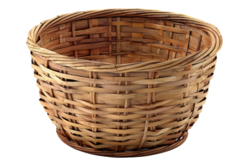 Empty wicker basket isolated on transparent background