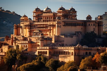 Obraz premium Jaipur, India, Forte Amber (Amber Fort), a majestic fortress in the hills., generative IA