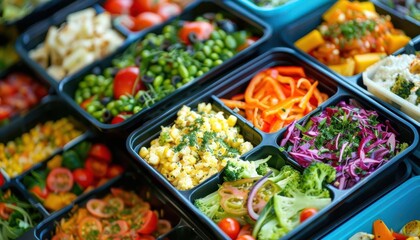 Fototapeta premium Pictureperfect backdrop of lunch boxes filled with delicious meals