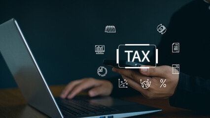 Calculation tax return. tax return form online for tax payment concept. Government, state taxes....