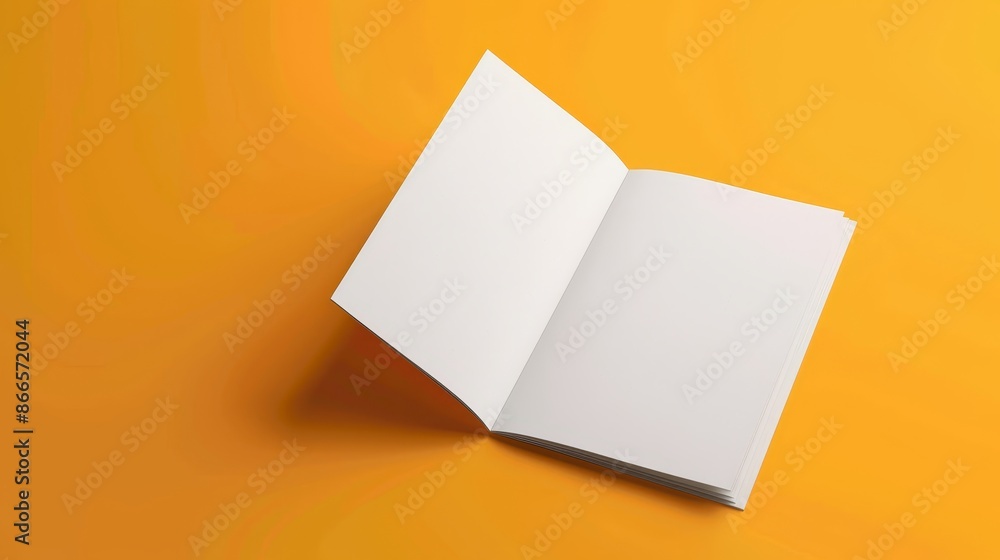Poster mock up of a blank a4 brochure on a bright yellow background texture. empty realistic white two vert
