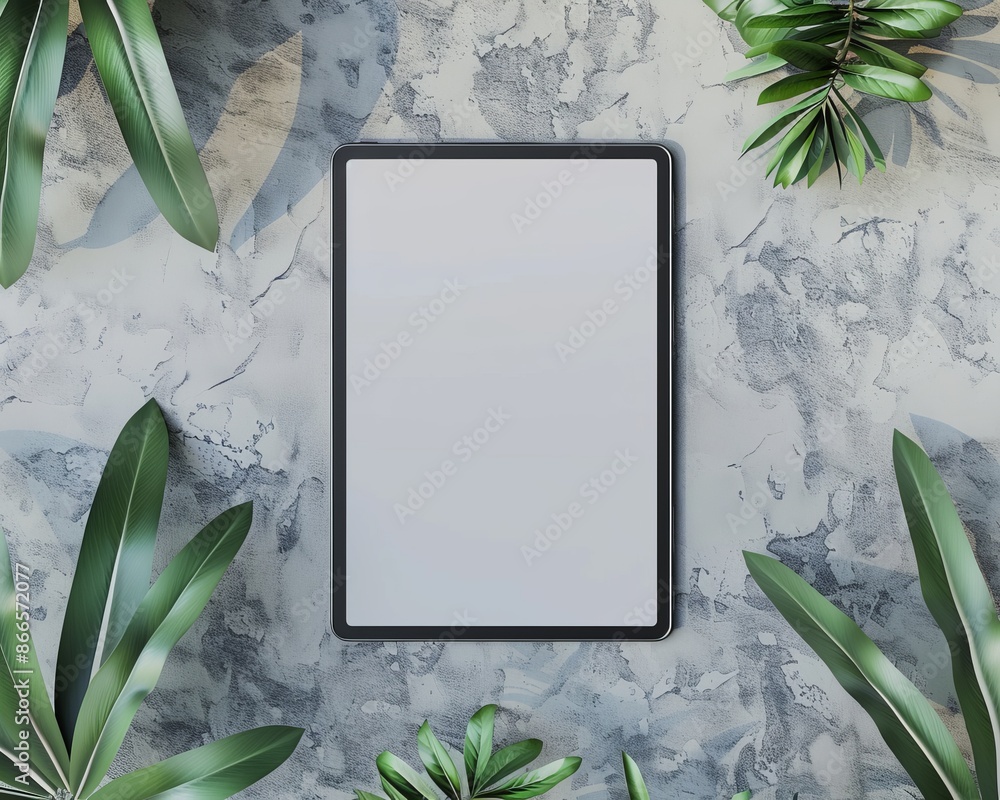 Poster an empty tablet screen is mocked up on a minimal background. this is a modern tablet display mockup 