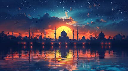 illustration of Islamic New Year social media feed template. Generative Ai