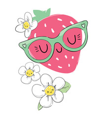 Strawberry and glasses vector Hand Drawn cute Kids print art