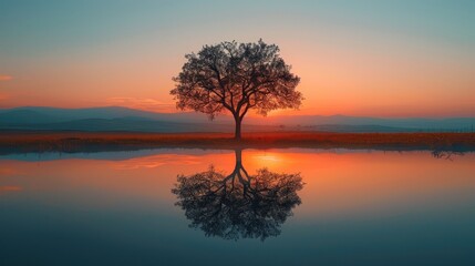 Tree Reflection at Sunset