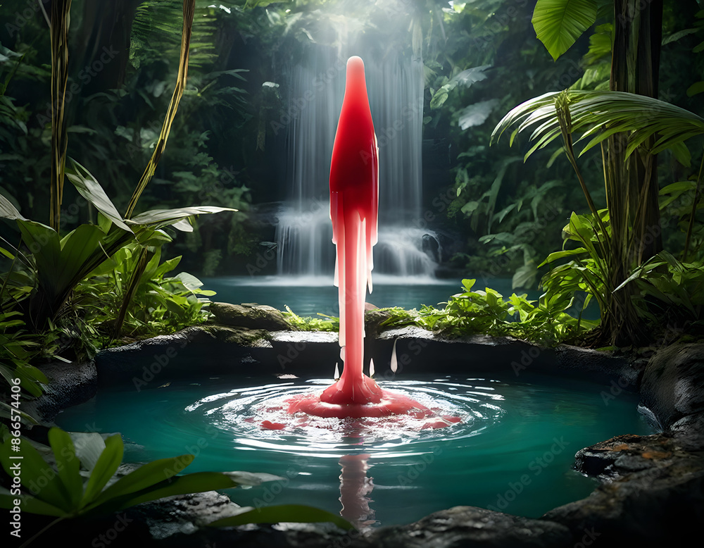 Canvas Prints Tropical Climax: Phallus-Like Red Eruption in Water Pond