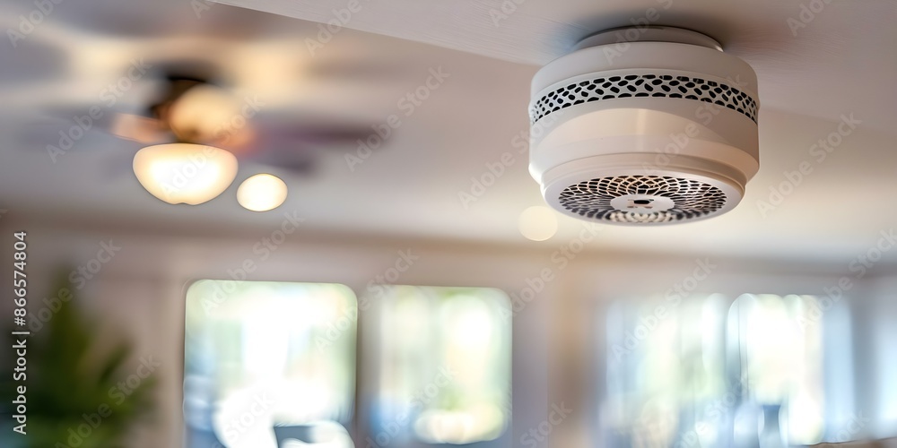Aufkleber smoke detector alarm in use with empty space for text in the background. concept smoke detector, ala