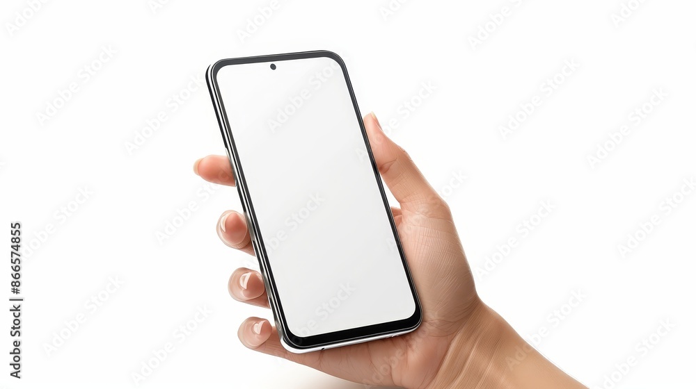Poster mobile cell phone mockup design prototype isolated on white background with blank screen