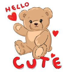 teddy bear vector hand drawn illustration cute print design for kids