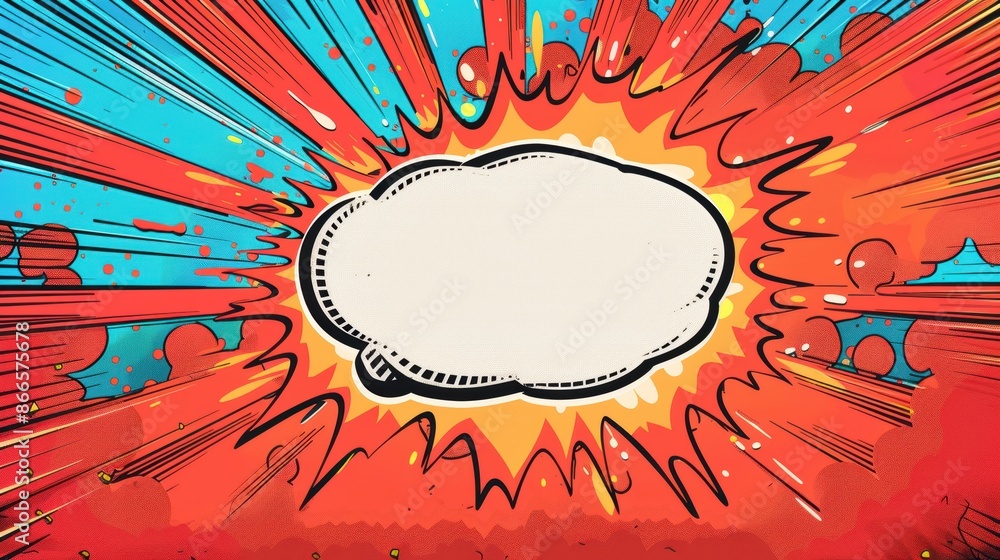 Aufkleber dynamic comic-style burst with an empty speech bubble, explosive colors and patterns