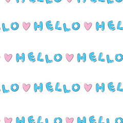 Cute nursery and kids pattern. Vector print seamless hand drawn lettering hello
