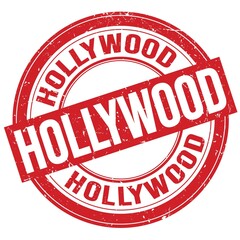 HOLLYWOOD text written on red round stamp sign