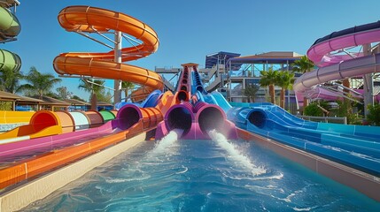 Adrenaline Fueled Water Slide Adventure with Vibrant Clarity and Precision