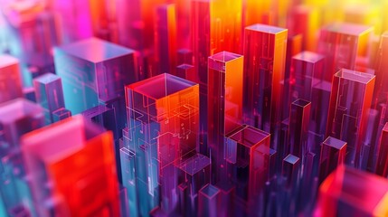 Obraz premium Vibrant Geometric Abstraction Dynamic Layered Digital Manipulation in Cinematic Photographic Style